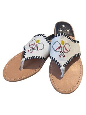 Jack Rogers Pickleball Embroidered Slip On Thong Sandals Size 8 NWOB